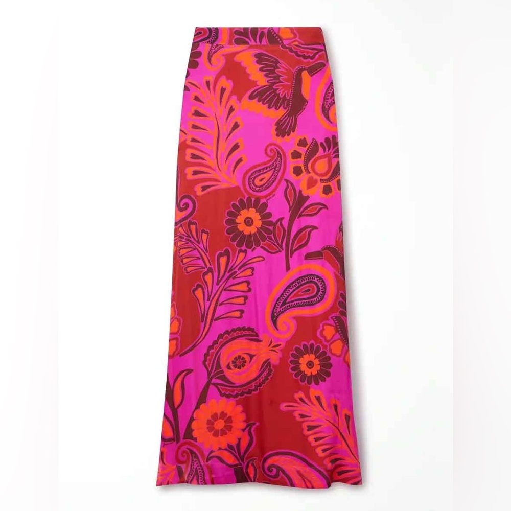 Farm Rio bold floral satin maxi skirt